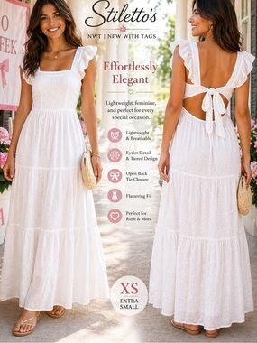 NWT Stilletto’s Maxi Dress Open Back Tie Lightweight Boho Sorority Rush Size  L